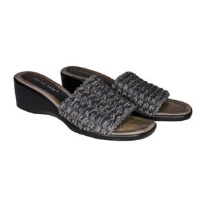David Tate Wedge Slip On Sandal Blue Woven Straw Size 7.5
